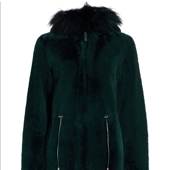 Elegant Dark Green Leather Jacket with Faux Fur Trim Size S - Picture 2 of 2